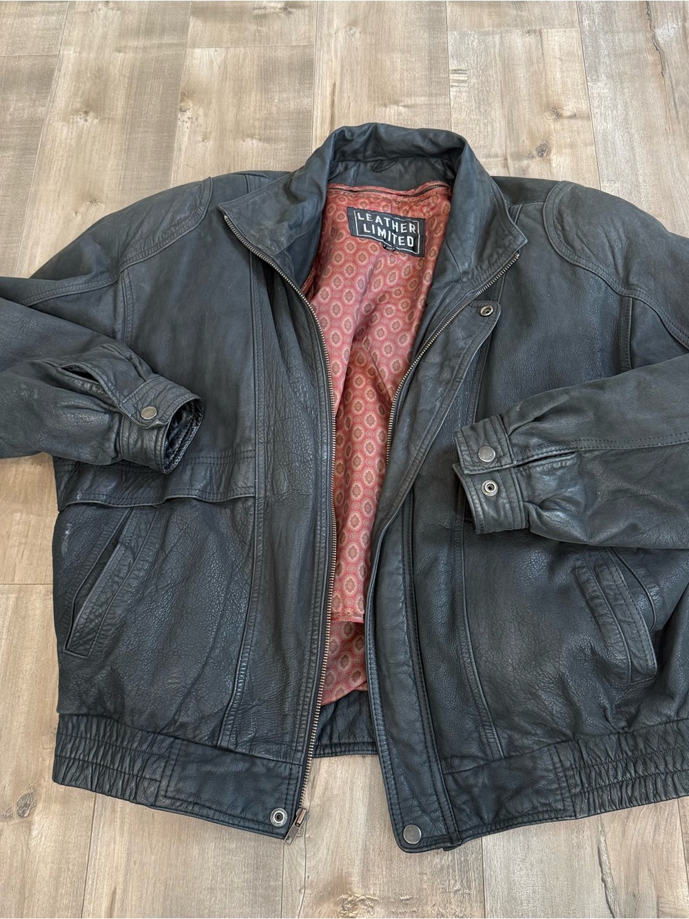 Vintage Leather Limited Jacket Bomber 80s/90s Zip Vest Lining Nylon Black Men Lg